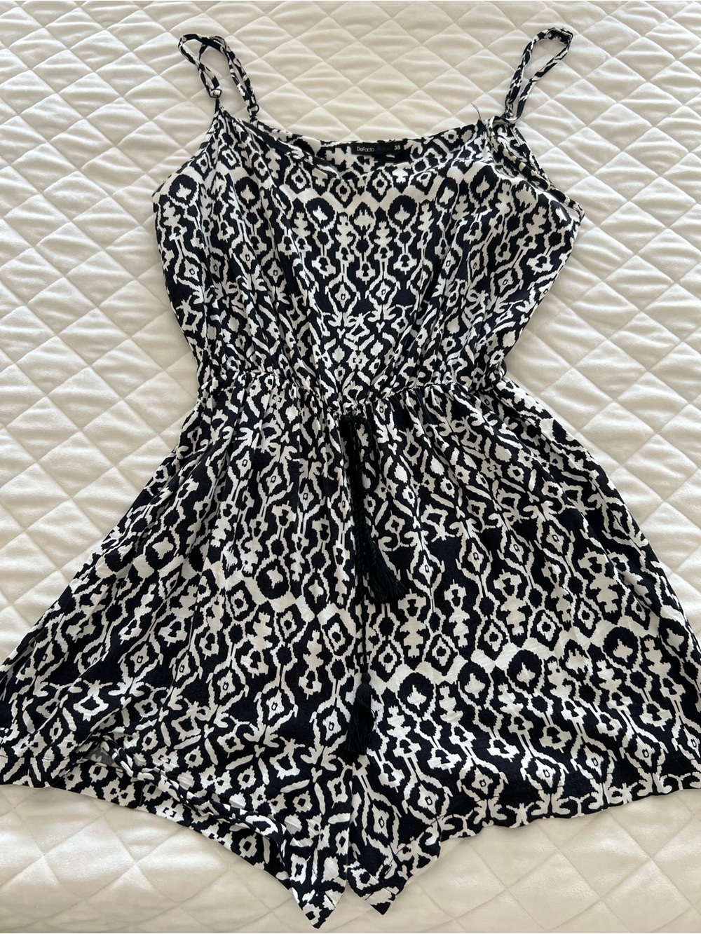 Black & White Printed Spaghetti-Strap Dress
